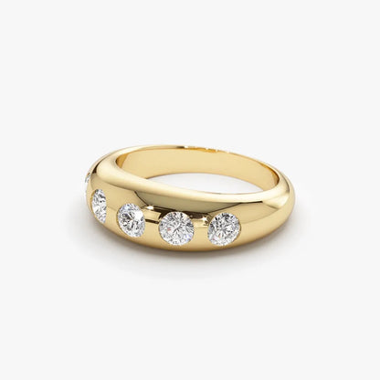 14K Solid Gold Round Diamond 0.90 Carat Dome Chunky Statement Ring