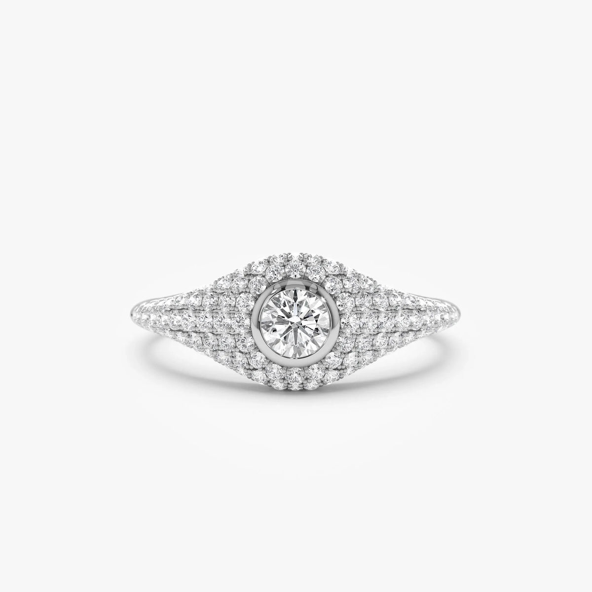 14k Solid Gold Round and Pear Diamond 0.75 Carat Pave Setting Signet Ring