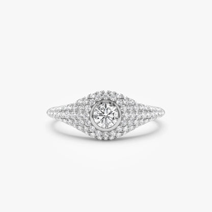14k Solid Gold Round and Pear Diamond 0.75 Carat Pave Setting Signet Ring