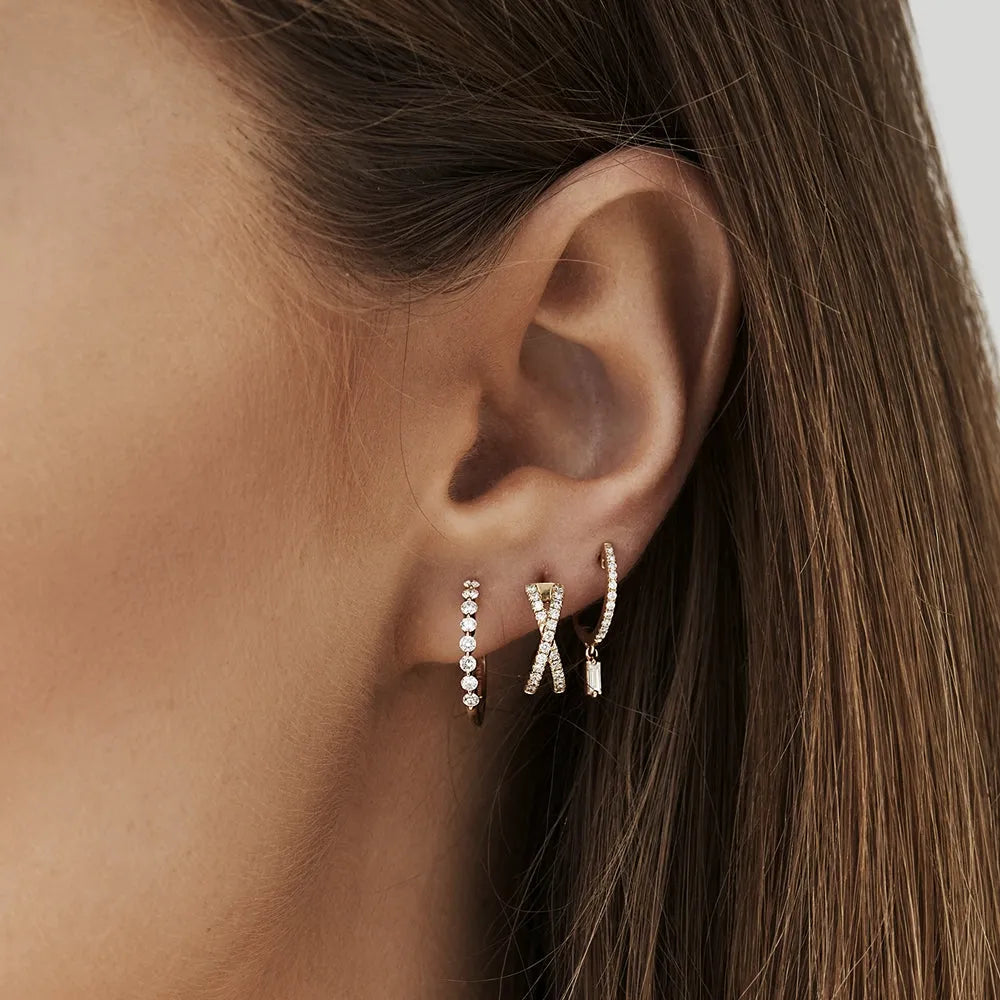 14k Gold Diamond Round Cut Criss Cross Hoop Earrings Micro-Pave 0.35 ctw