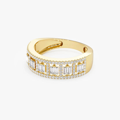 14k Gold Diamond Baguette and Round Cut Wide Pave Ring 0.60 ctw