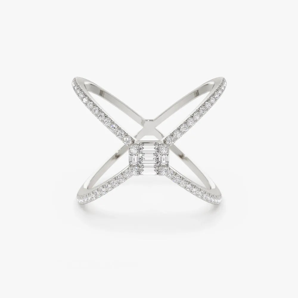 14k Gold 0.34 ctw Baguette and Round Diamond Illusion Setting Statement Ring