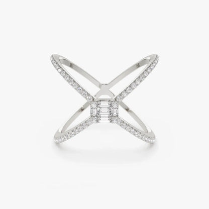 14k Gold 0.34 ctw Baguette and Round Diamond Illusion Setting Statement Ring