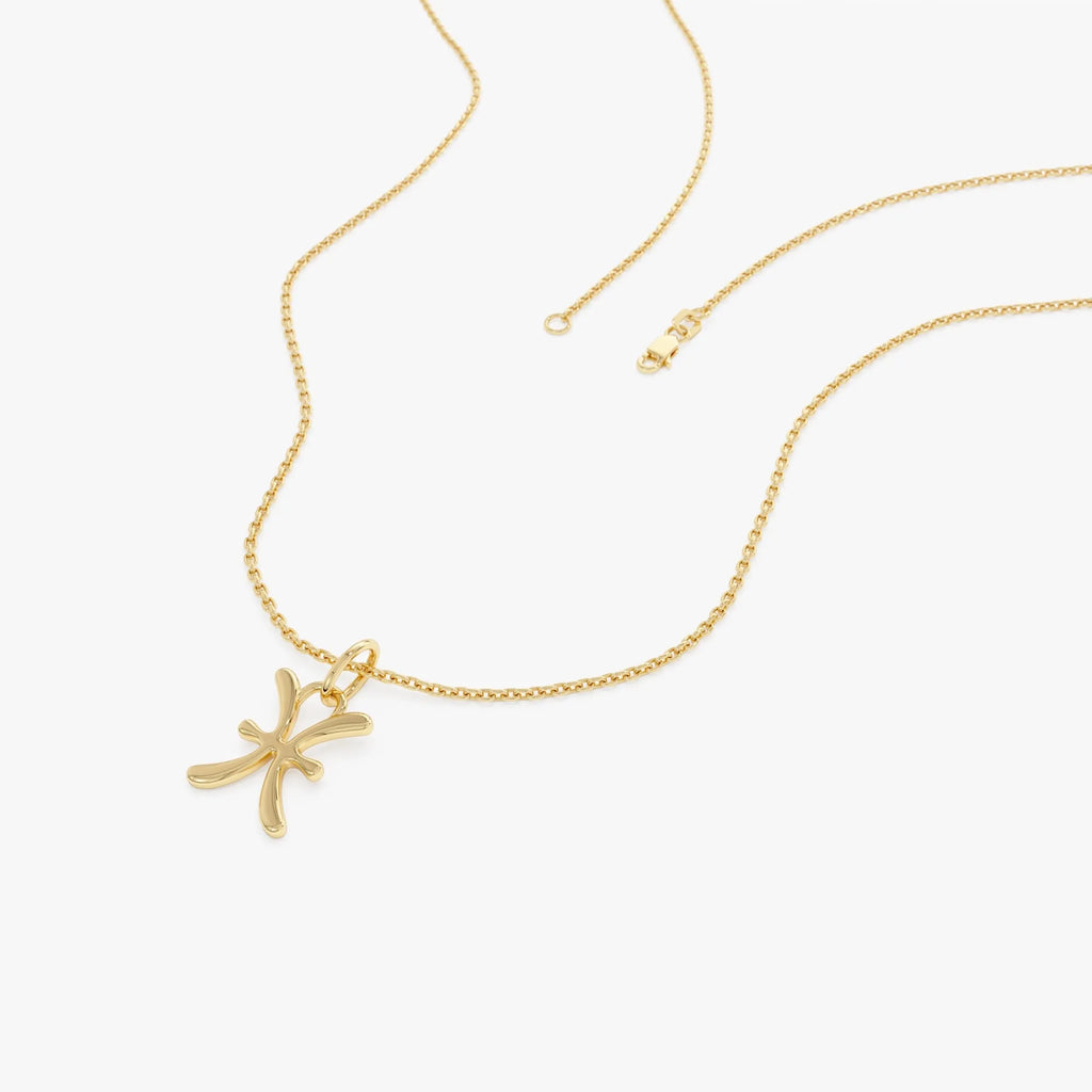 14k Solid Gold Pisces Zodiac Charm Pendant Necklace