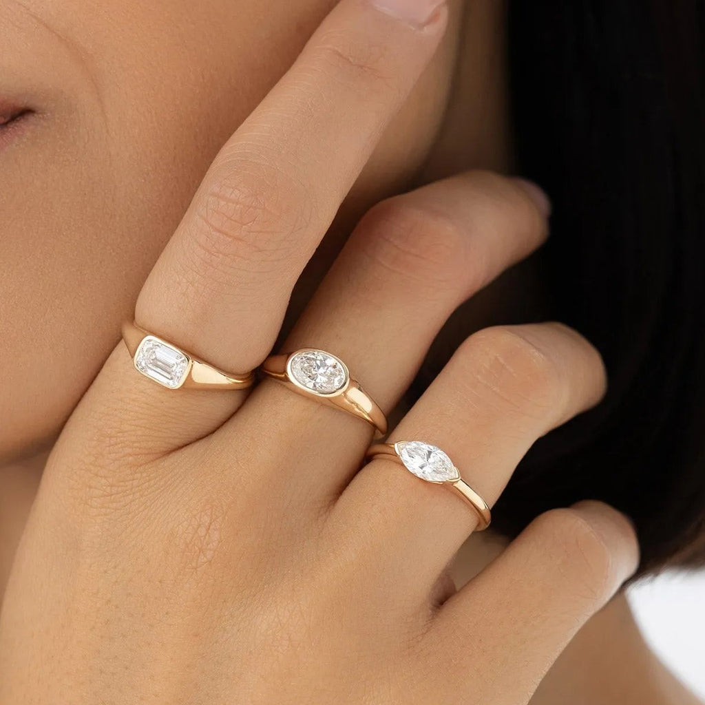 14k Gold 0.75 Carat Marquise Lab Grown Diamond East-West Engagement Ring