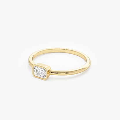 14k Gold Emerald Cut Diamond Bezel Set Solitaire Ring 0.22 Carat