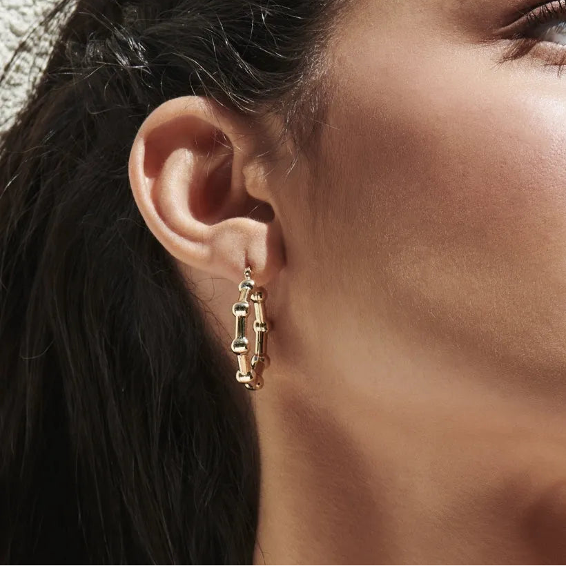 14k Solid Gold Beaded Tube Hoop Earrings 25mm Outer Diameter 4.85mm Width