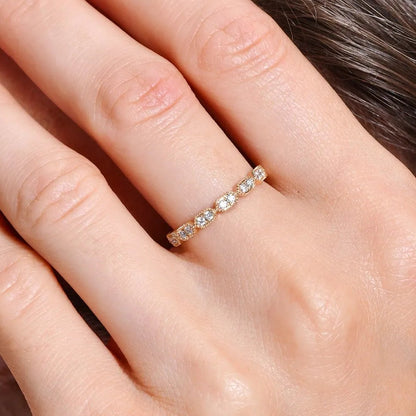 14k Gold Stacking Filigree Ring with 0.18 CTW Round Diamonds