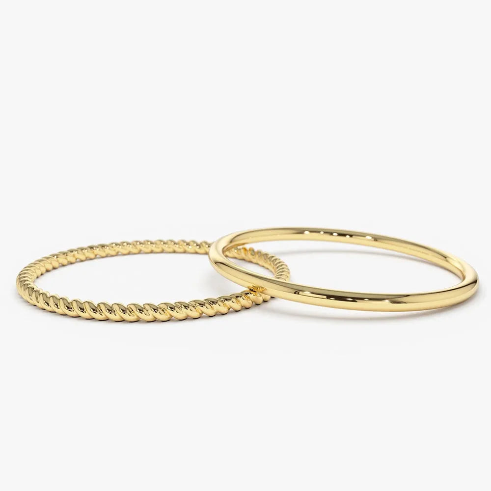14K Solid Gold 1.2mm Twisted Rope Stackable Ring Set