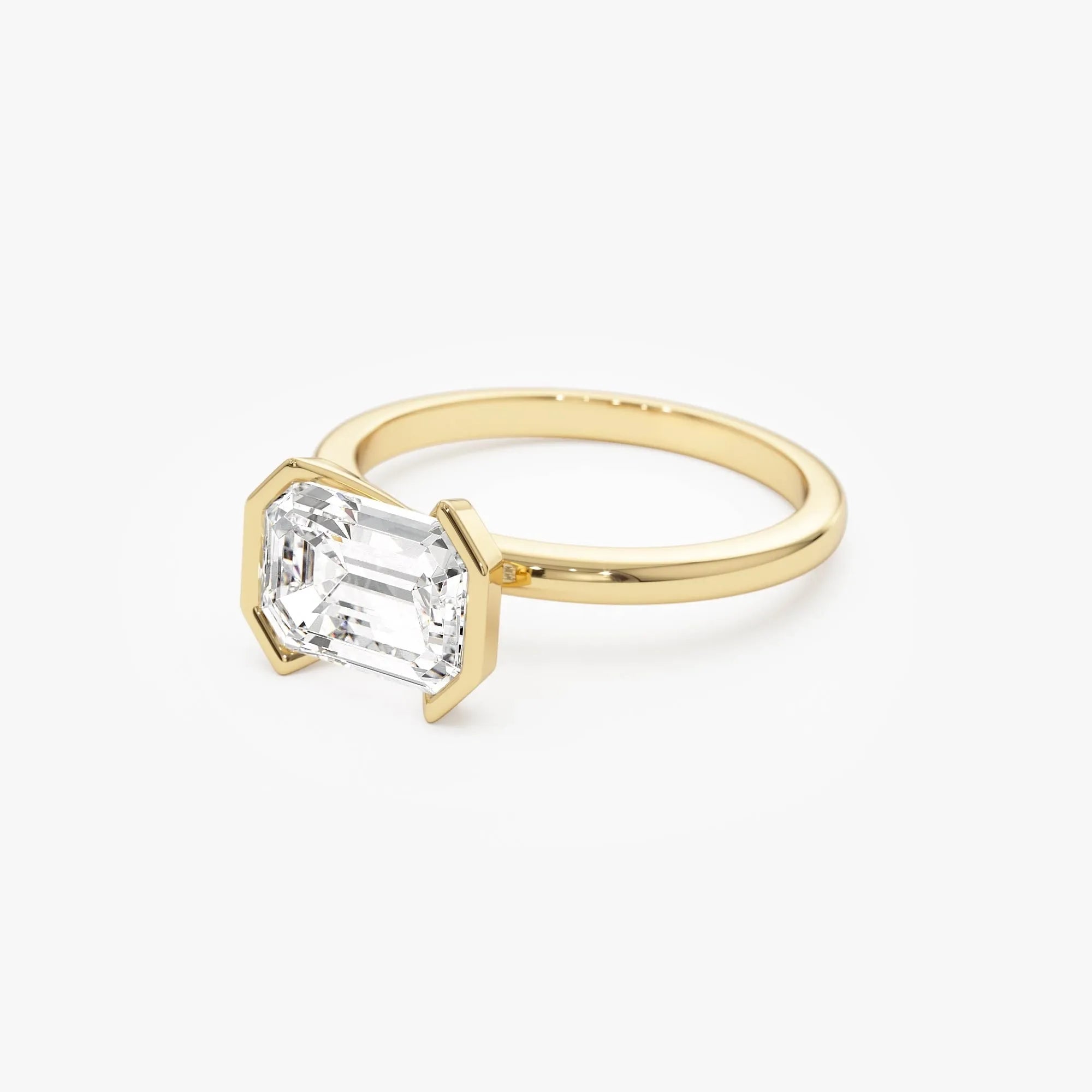 14K Gold 2.00 ctw Emerald Cut Lab Grown Diamond Half Bezel East-West Engagement Ring