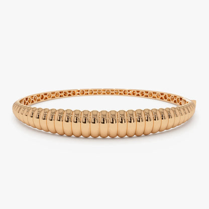14K Solid Gold Wide Chunky Ribbed Bangle Bracelet