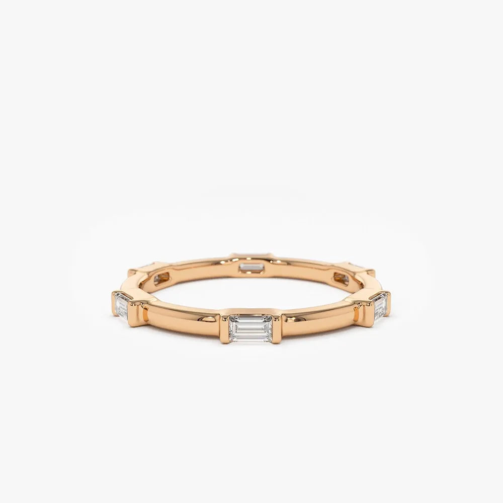 14k Gold Baguette Diamond Channel Set Stackable Eternity Ring 0.30ctw
