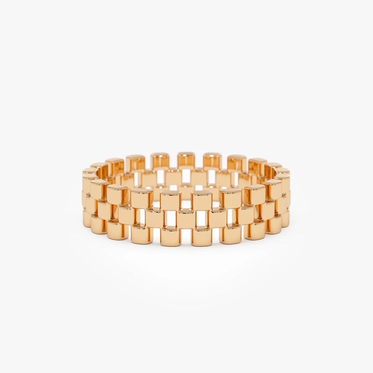 14k Gold 3 Row Link Ring Wide Statement Band