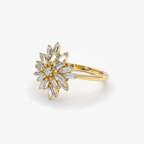 14K Gold 0.58 CTW Baguette and Round Diamond Ballerina Cluster Ring