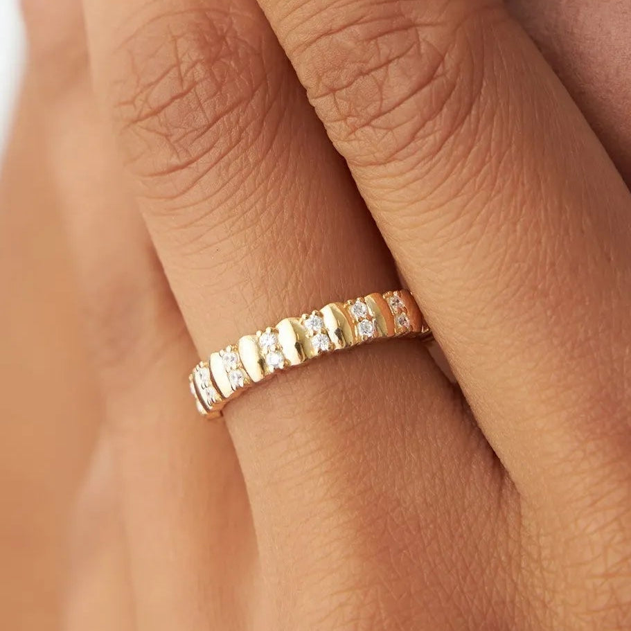 14k Solid Gold Round Diamond Double Row Eternity Ring 0.34 Carat
