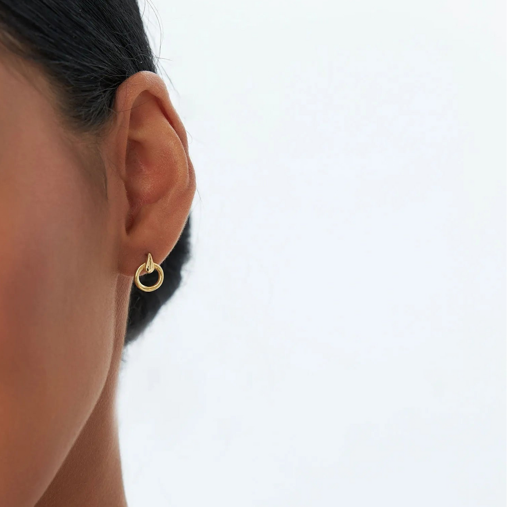 14k Gold Circle Drop Earrings 12.5mm Round Shape