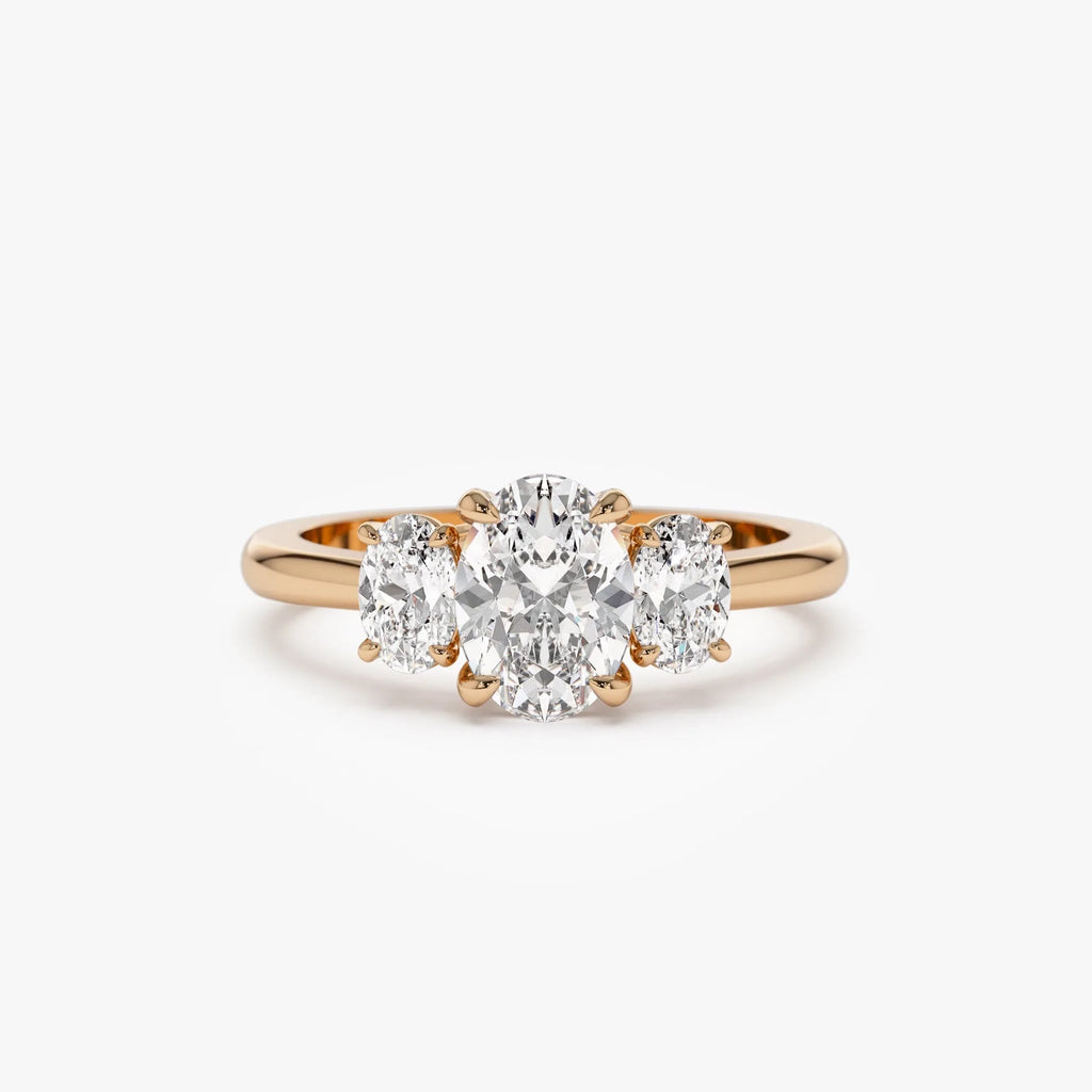 14k Solid Gold Lab Grown Diamond Oval Three Stone Engagement Ring 1.50 ctw Serena