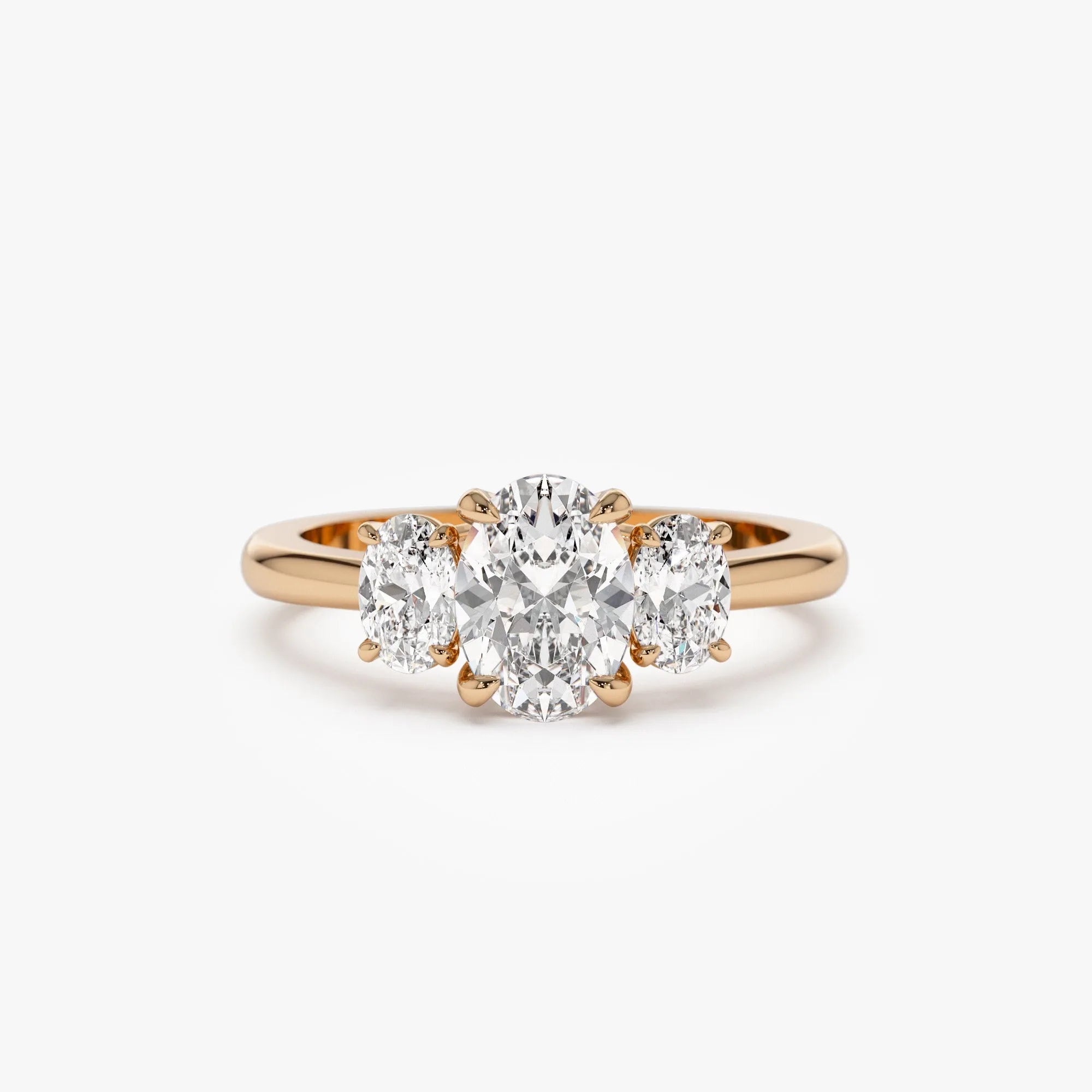 14k Solid Gold Lab Grown Diamond Oval Three Stone Engagement Ring 1.50 ctw Serena