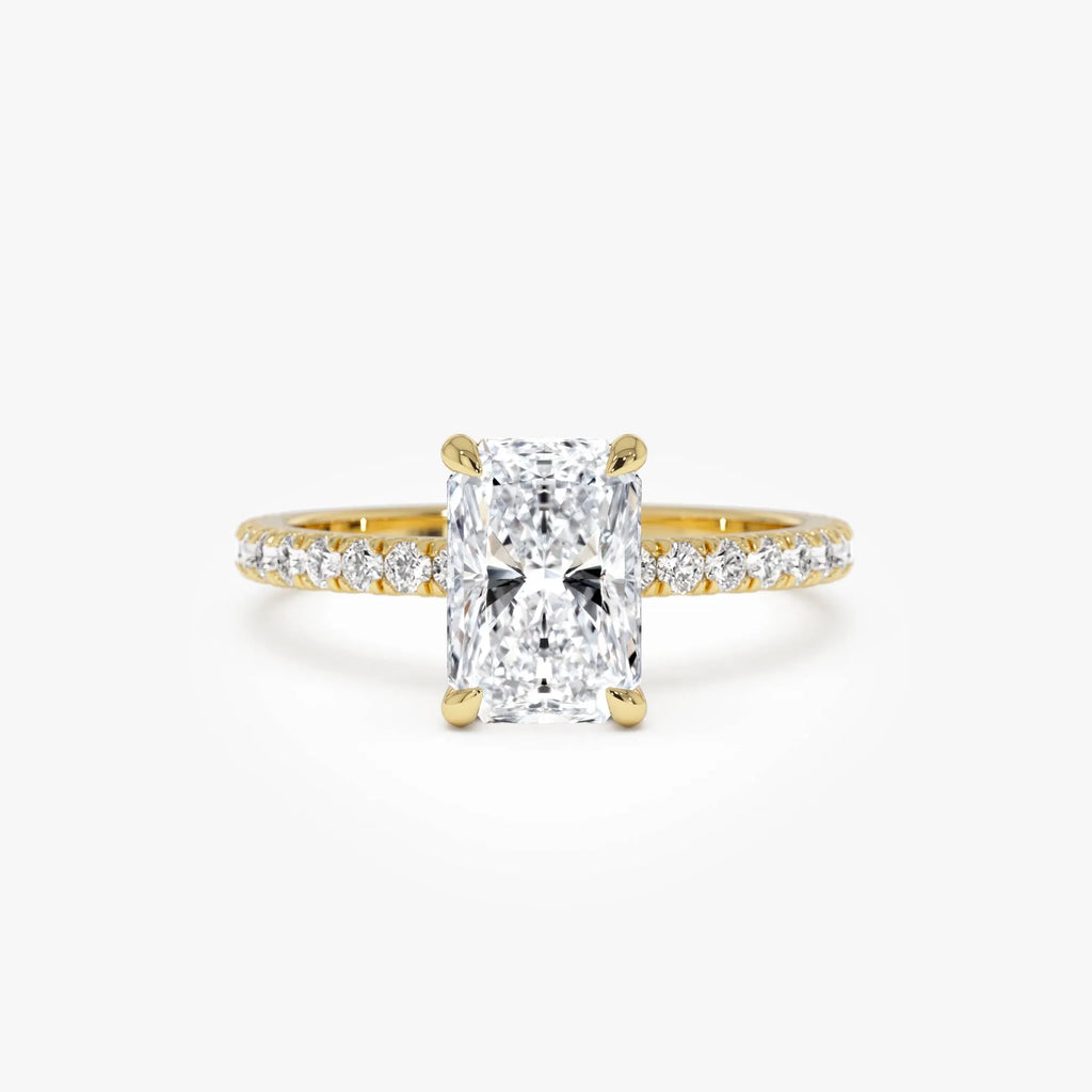 14k Gold Lab Grown Diamond Radiant Cut Ring Pavé Hidden Halo 2.45 CTW