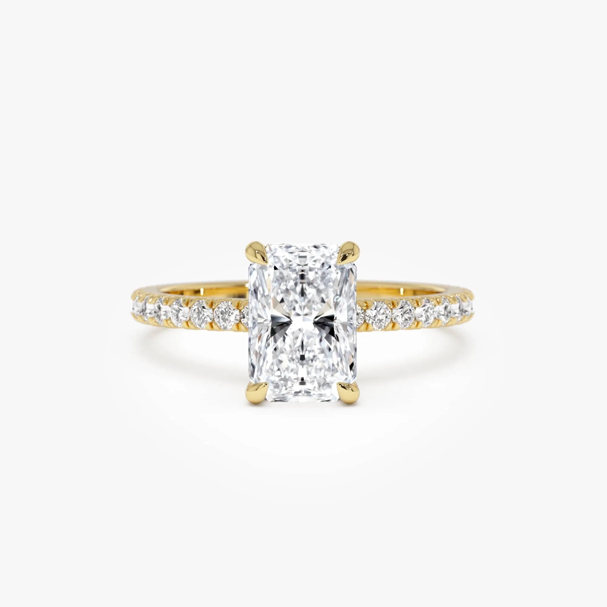 14k Gold Lab Grown Diamond Radiant Cut Ring Pavé Hidden Halo 2.45 CTW