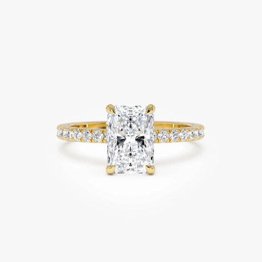 14k Gold Lab Grown Diamond Radiant Cut Ring Pavé Hidden Halo 2.45 CTW