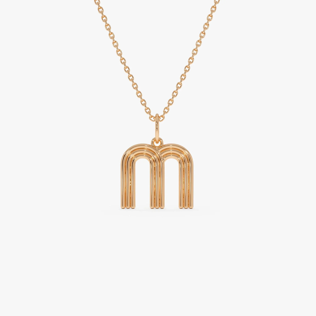 14k Solid Gold Triple Line Initial Pendant Necklace