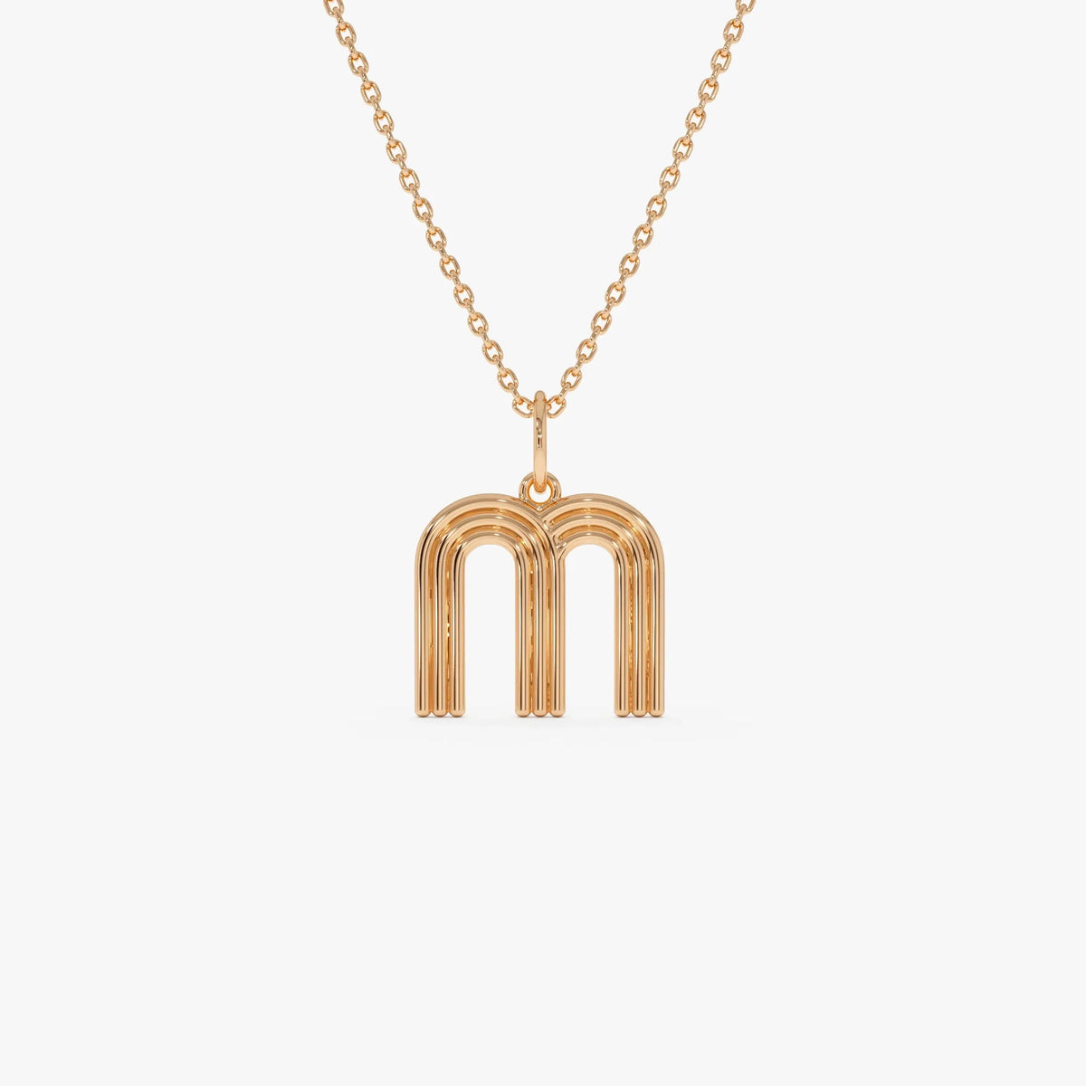 14k Solid Gold Triple Line Initial Pendant Necklace