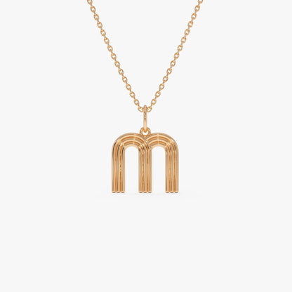 14k Solid Gold Triple Line Initial Pendant Necklace