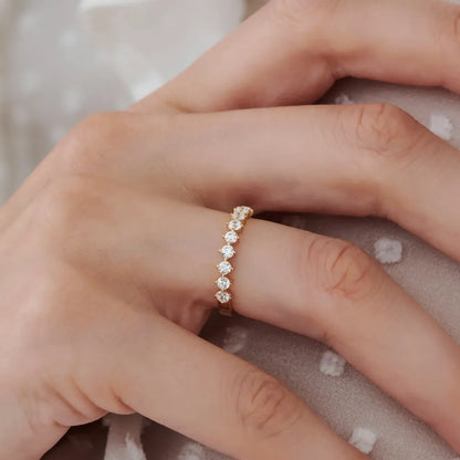 14k Gold Round Diamond 9 Stone Prong Set Women's Wedding Ring 0.50 Carat