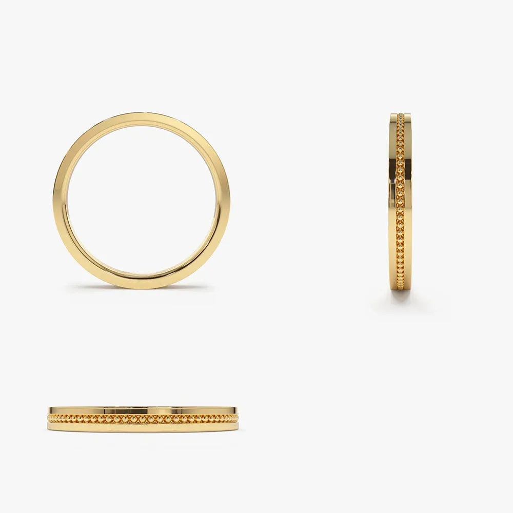 14K Solid Gold 2mm Beaded Stacking Wedding Band Ring