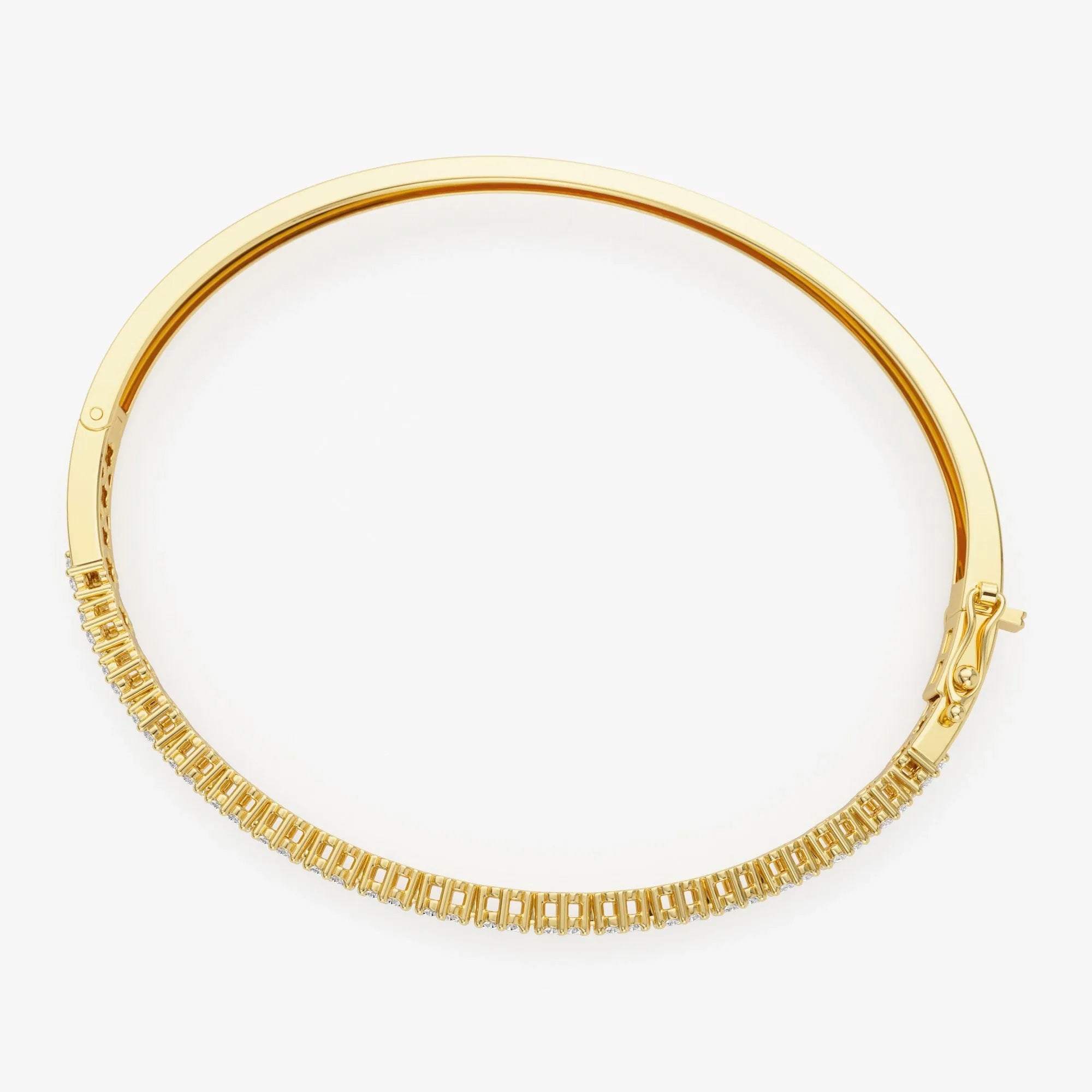 14K Solid Gold 1.15 CTW Round Diamond Cluster Bangle