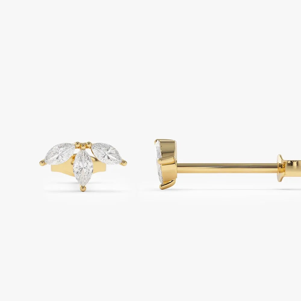 14k Gold Diamond Marquise Cut Crown Stud Earrings 0.38 ctw