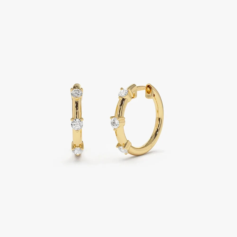 14k Gold Diamond Round Cut Prong Setting Hoop Earrings 0.32 ctw