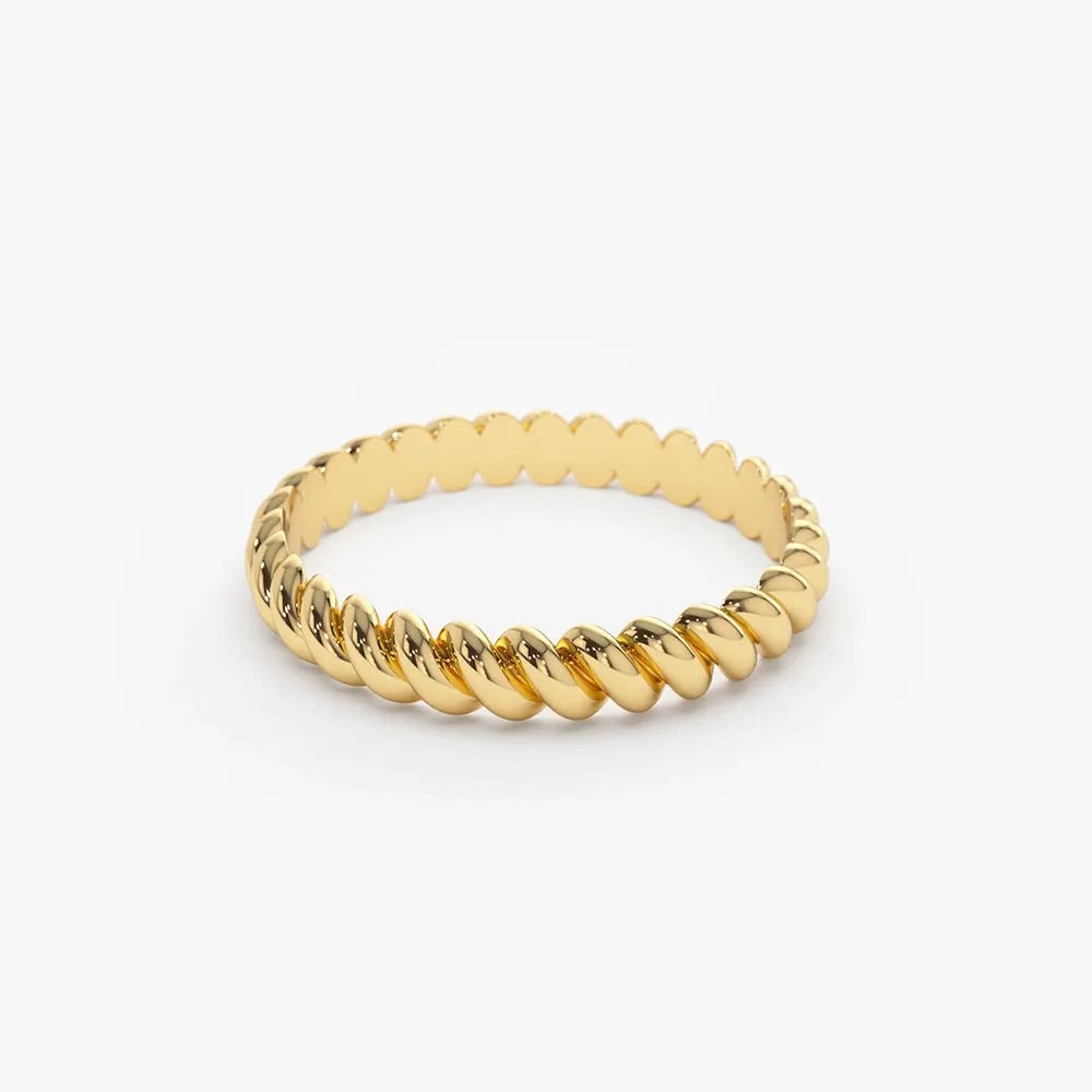 14K Solid Gold 3mm Twisted Rope Stackable Wedding Band Ring