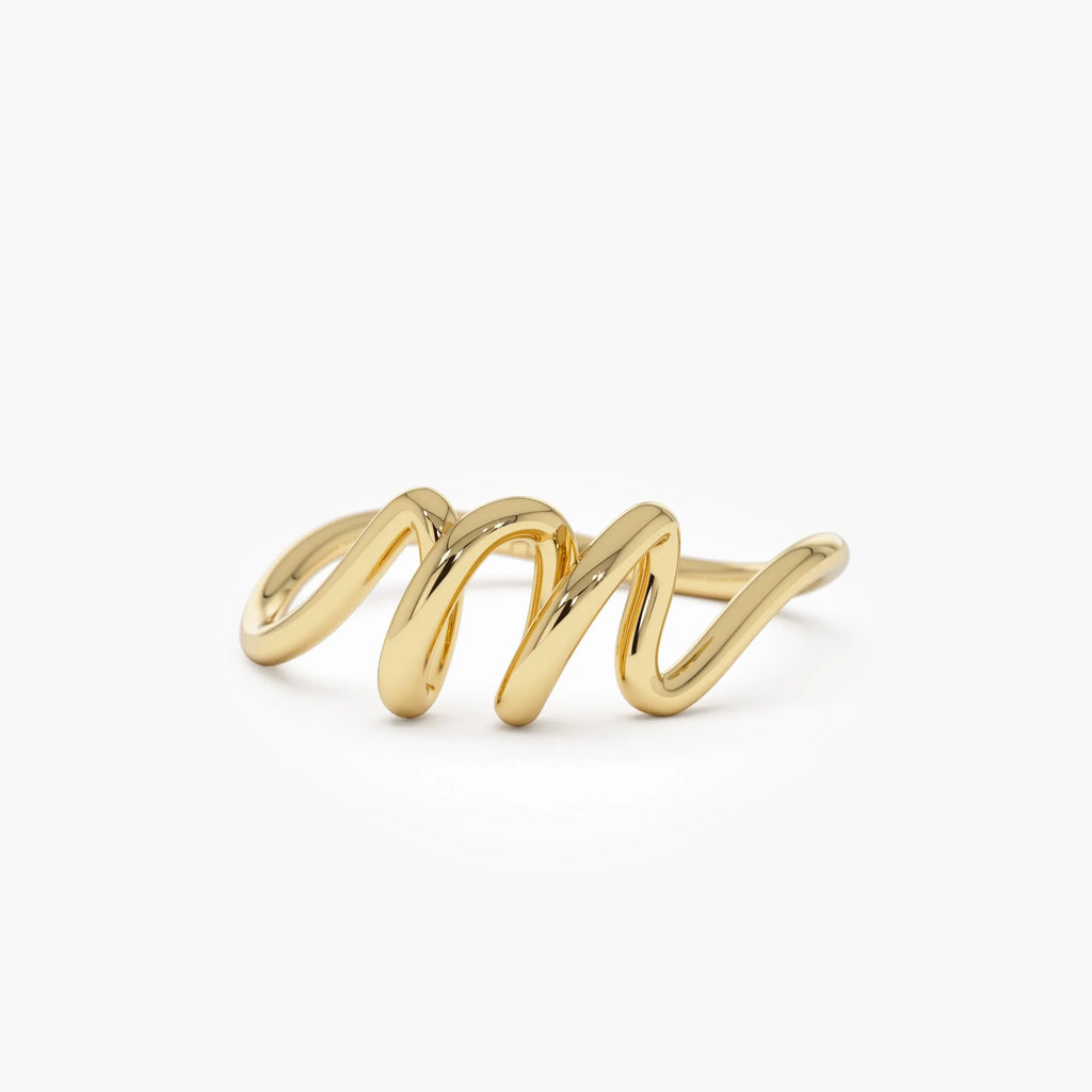 14K Solid Gold Minimalist Wire Letter Ring Personalized Initial Custom Jewelry