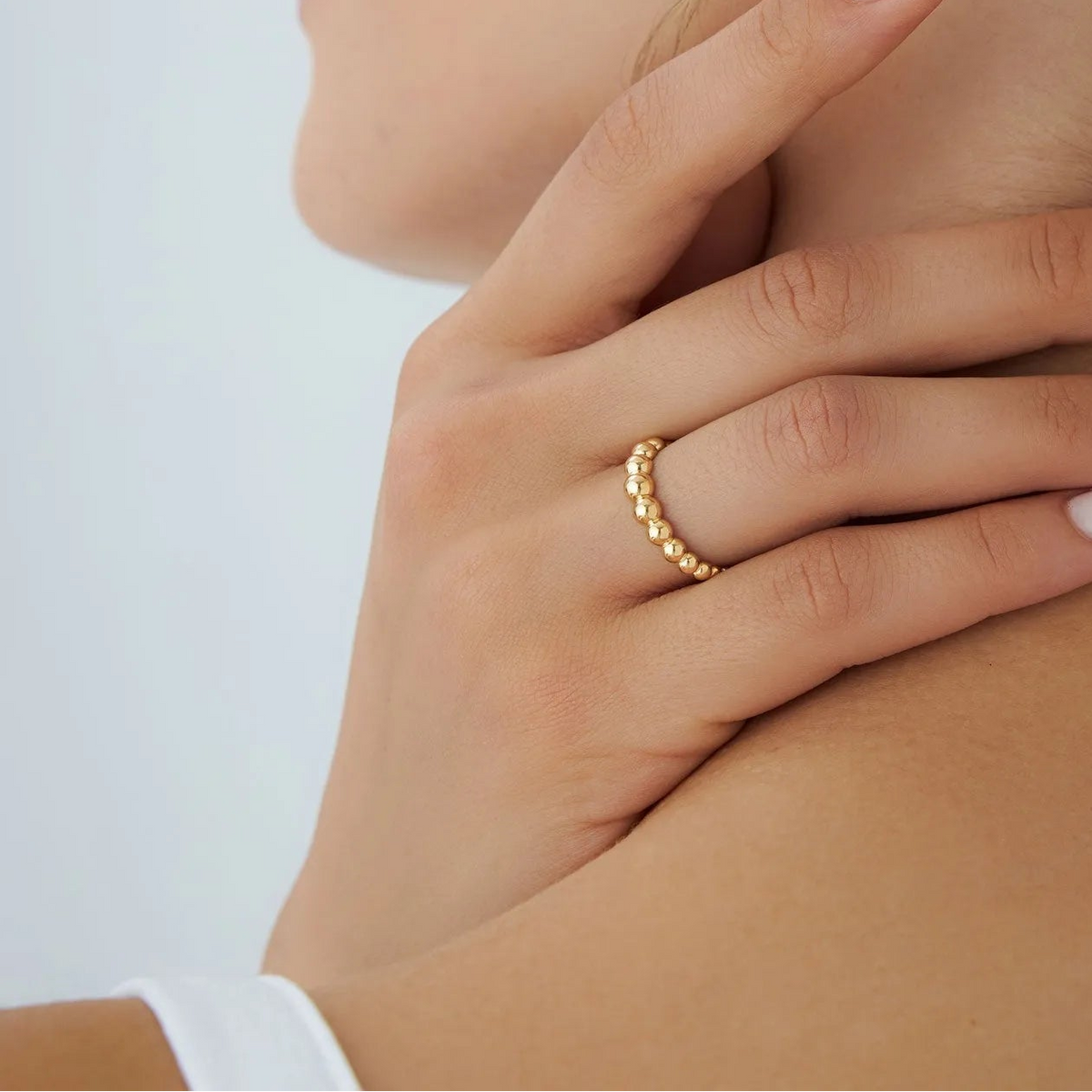 14k Solid Gold Beaded Graduated Band Ring 4mm Width