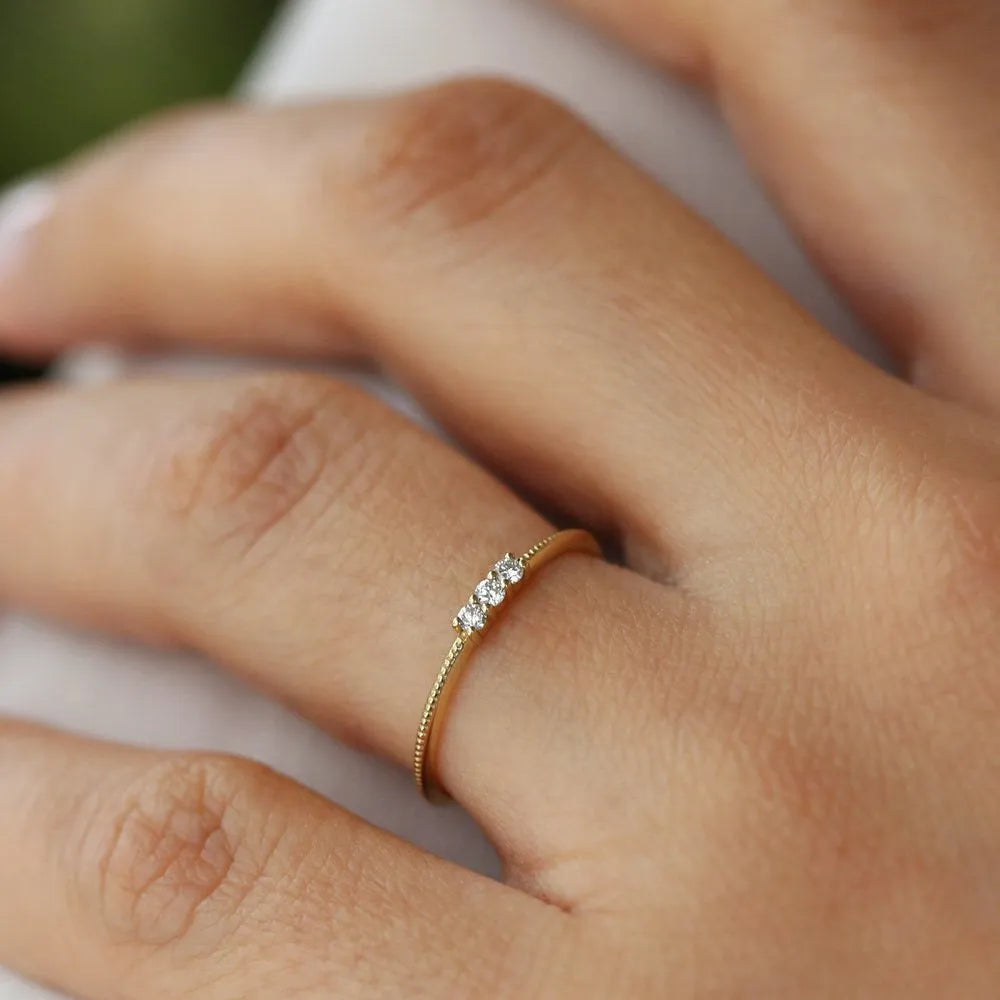14k Rose Gold 3 Stone Round Diamond Prong Set Ring 0.10ctw