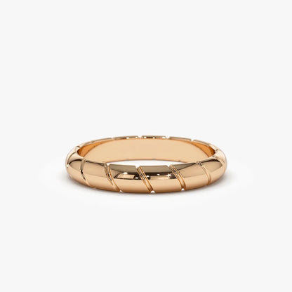 14k Solid Gold Diagonal Cut Design Wedding Band Ring 3mm Width