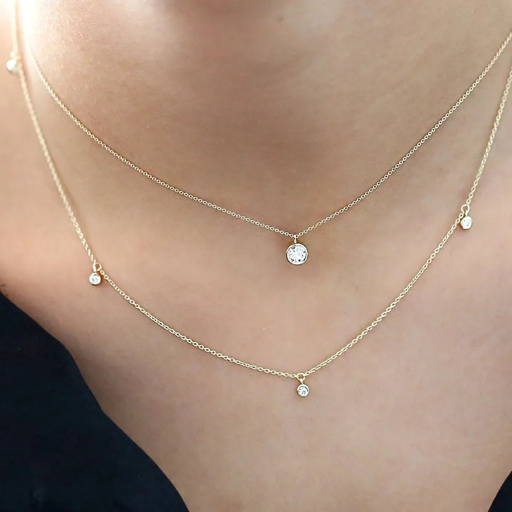 14K Gold 5 Diamond Dangle Necklace Elegant Everyday Sparkle