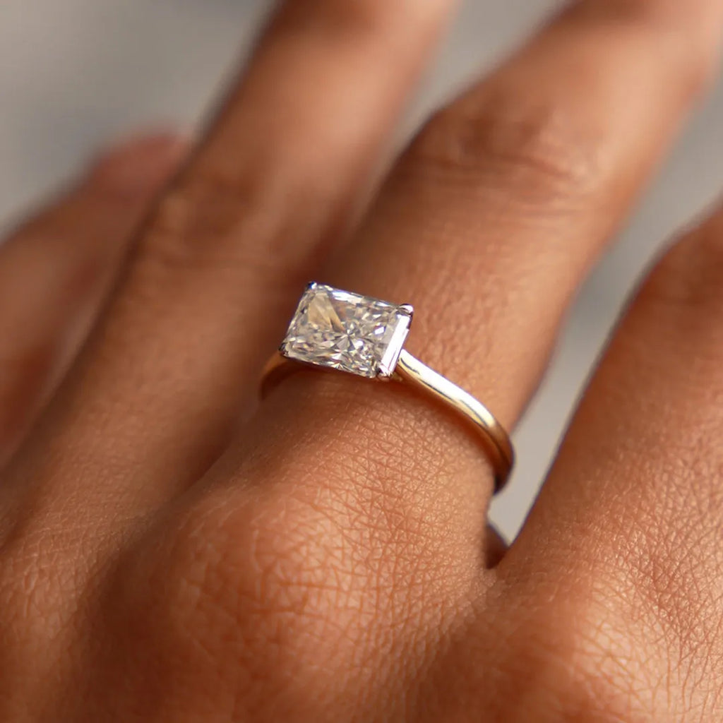 1 CTW Radiant Cut Lab Grown Diamond East-West Engagement Ring in 14K Gold