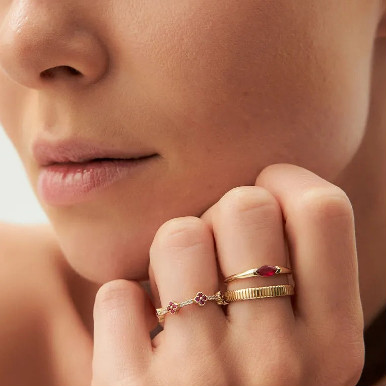 14k Gold Natural Ruby Marquise Cut Horizontal Ring 0.27 ctw