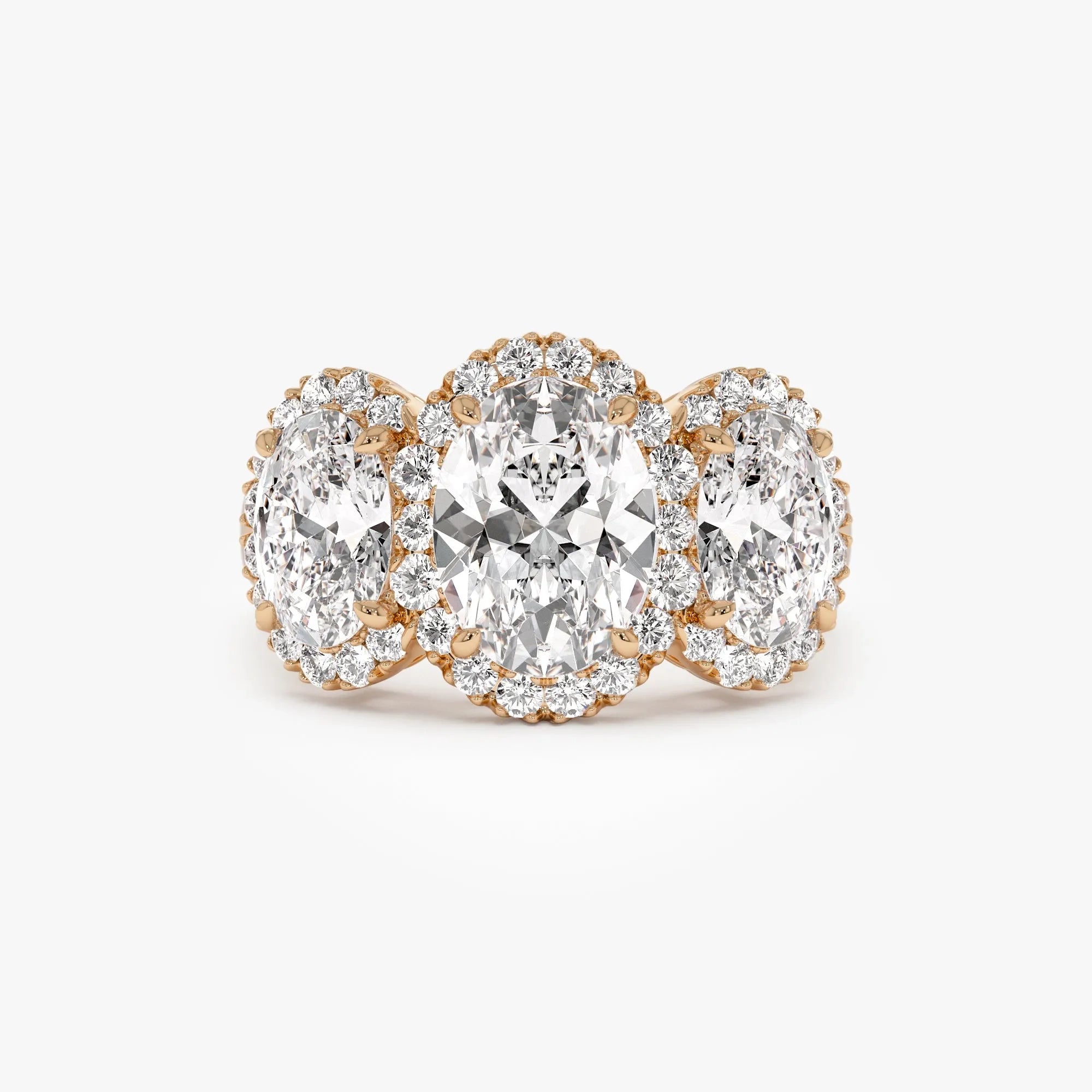 14K Gold 3.35 ctw Lab Grown Diamond Oval Cut Three Stone Halo Engagement Ring
