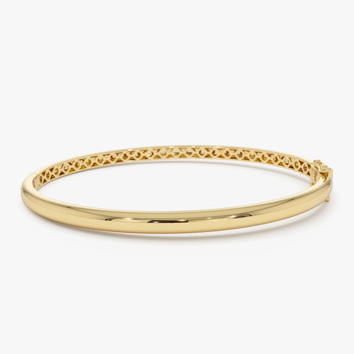14K Solid Gold Wide Classic Dome Bangle Bracelet