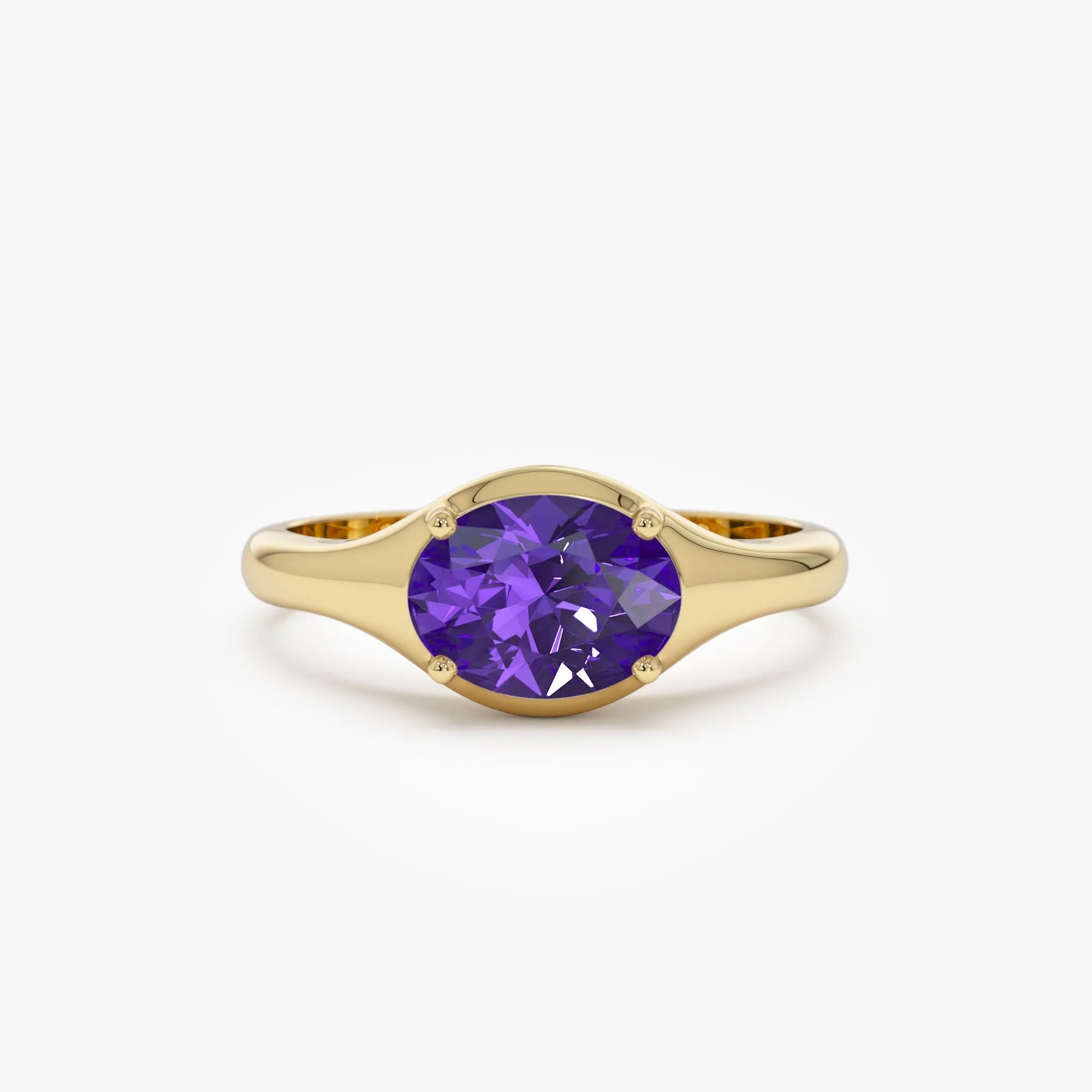 14K Solid Gold Oval Amethyst 0.75ctw Prong Setting Ring