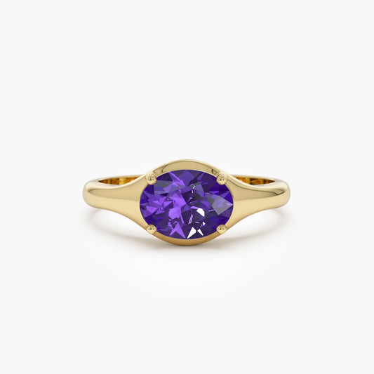 14K Solid Gold Oval Amethyst 0.75ctw Prong Setting Ring