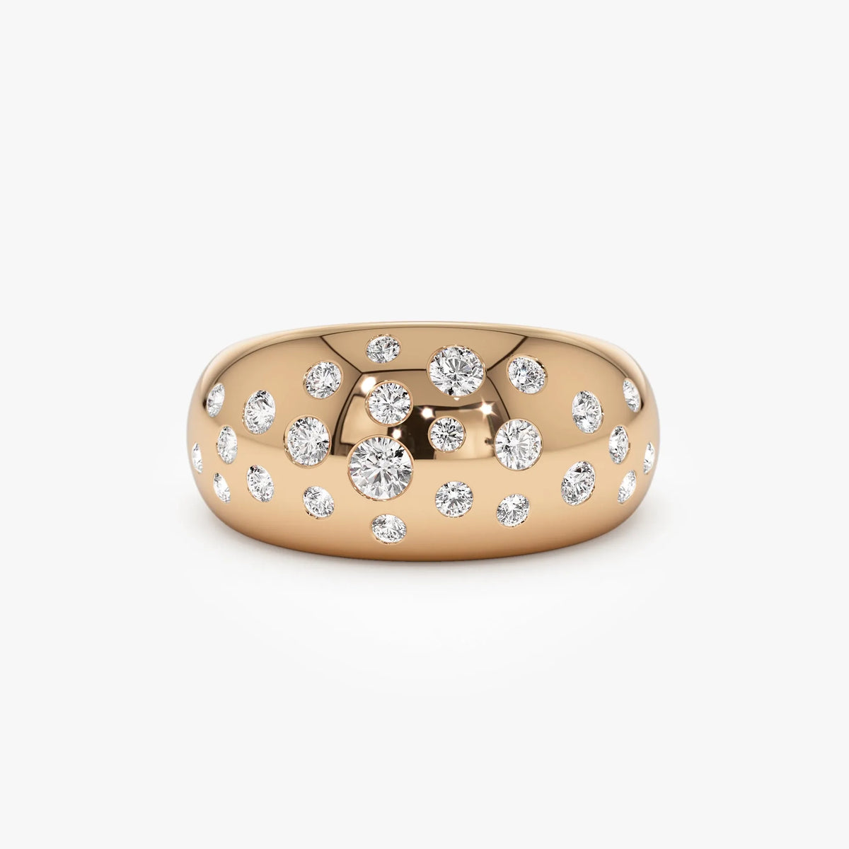 14k Solid Gold Round Diamond 0.63 Carat Flush Setting Cluster Dome Ring