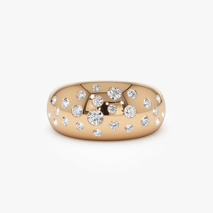 14k Solid Gold Round Diamond 0.63 Carat Flush Setting Cluster Dome Ring
