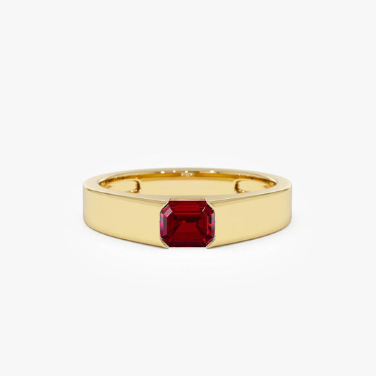 14k Gold Ruby Emerald Cut Octagon Solitaire Ring 0.56 ctw