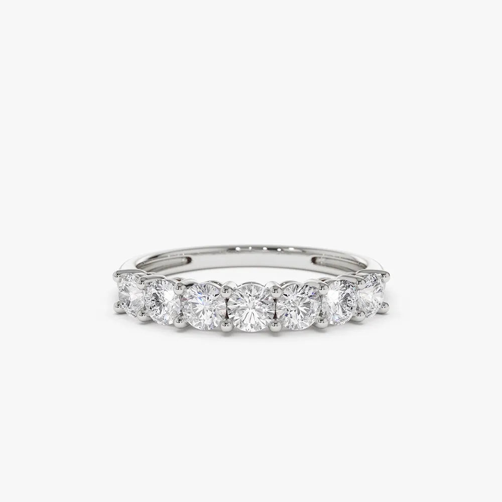 14K Solid Gold 0.70 ctw Round Diamond 7 Stone Basket Setting Ring