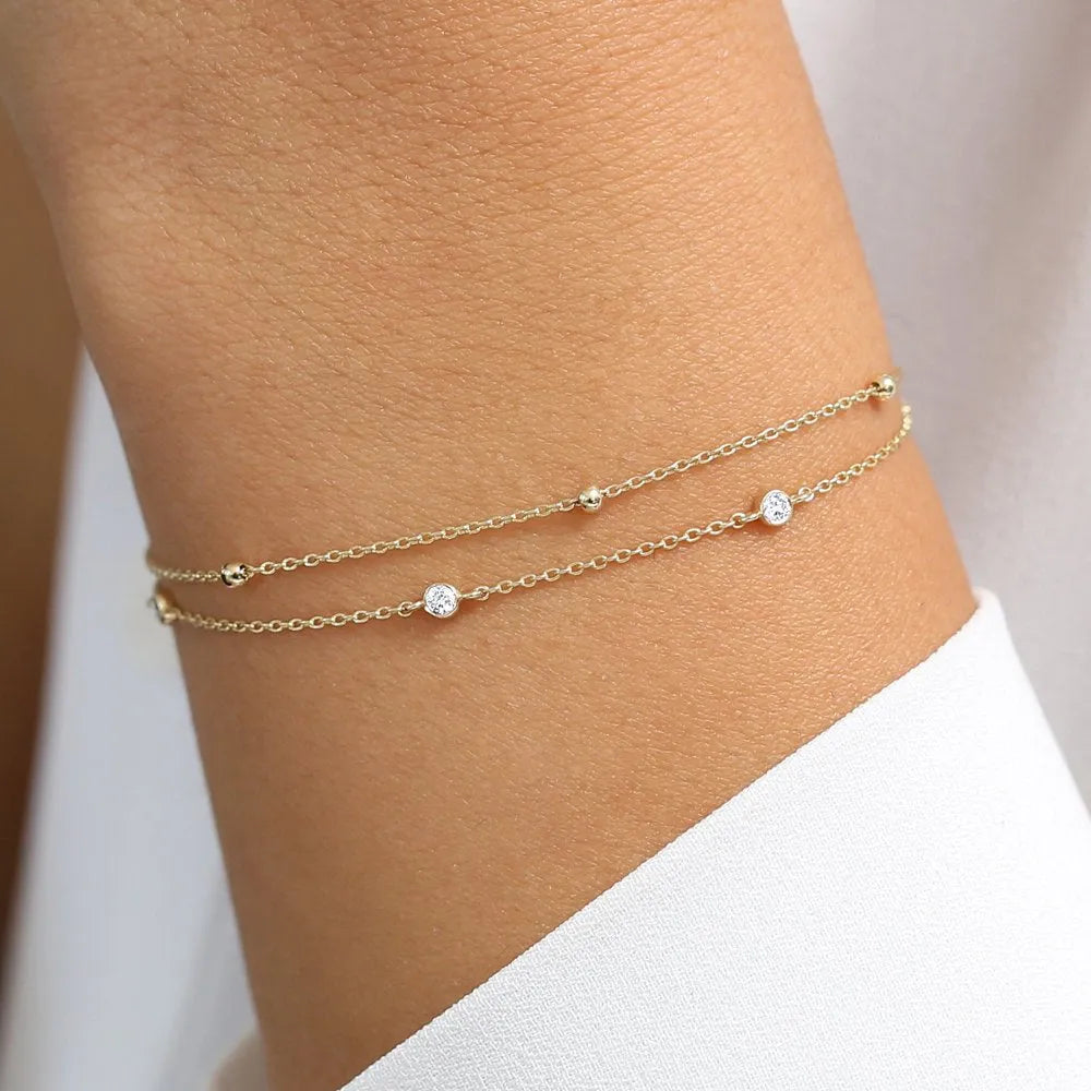 14K Solid Gold Round Diamond 5 Stone by the Yard Bracelet Bezel Setting 0.20 Carat